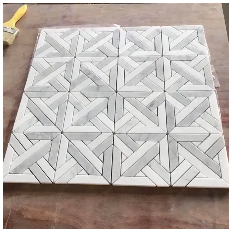 Carrara and Thassos White Marble Parquet Mosaic Tiles