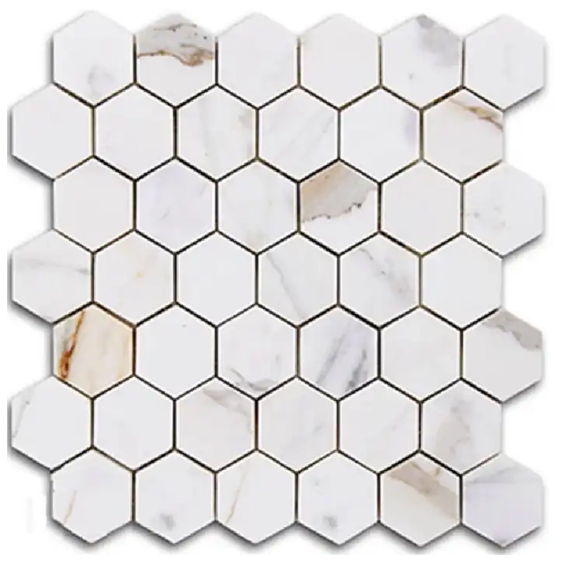 Hexagon Calacatta Gold Marble Mosaic Tiles