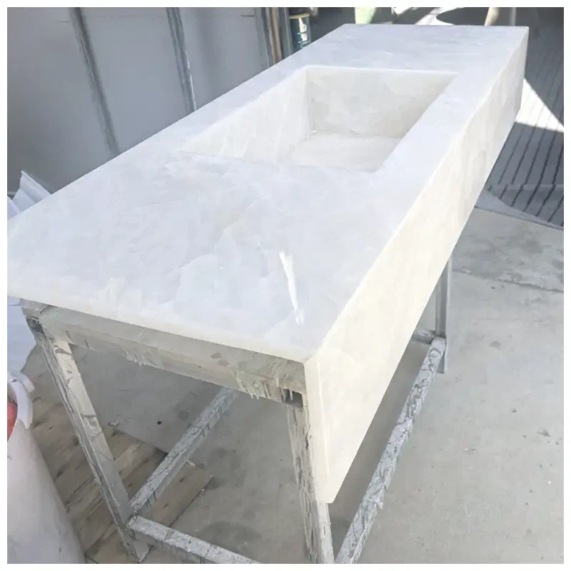 White Cristallo Quartzite Bathroom Vanity Tops